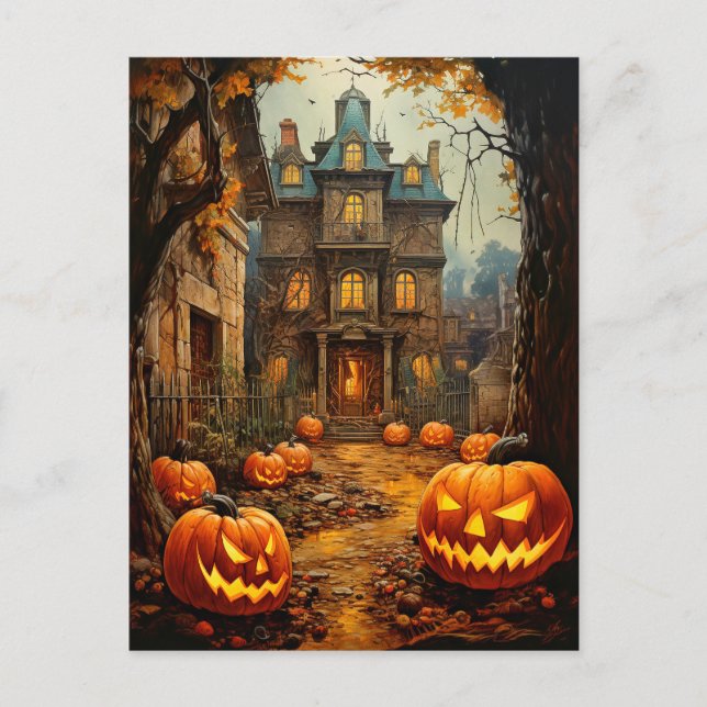 Carte Postale Ancienne maison Éffrayante hantée Halloween (Devant)