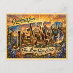 Carte Postale Ancienne Salutation Du Texas