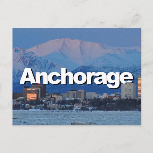 Carte Postale Ancrage Alaska Skyline avec Anchorage dans le ciel (Devant)