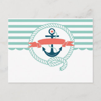 Carte Postale Ancre, bleu, rouge, Nautique marin rétro girly