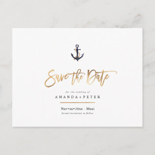 Carte Postale Ancre élégante, Nautique Enregistrer la date