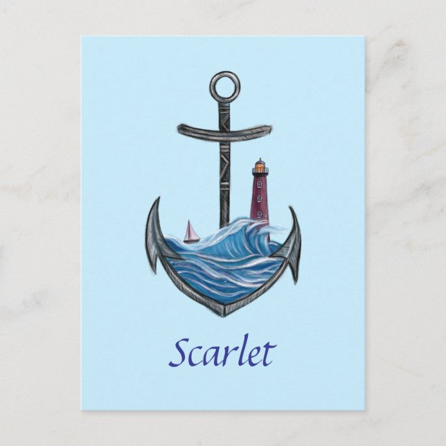 Carte Postale Ancre et phare personnalisables (version 3) (Devant)