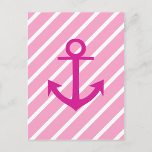 Carte Postale Ancre Fuchsia Nautique Rose Et Blanc