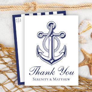 Carte Postale Ancre marin Marine Bleu Mariage nautique Merci