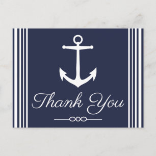 Carte Postale Ancre marine blanche classique Merci bleu marine