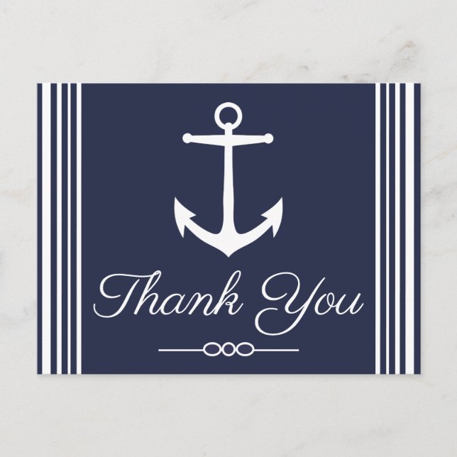 Carte Postale Ancre marine blanche classique Merci bleu marine (Devant)