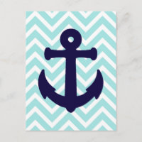 Carte postale Ancre marine Chevron bleu clair 2