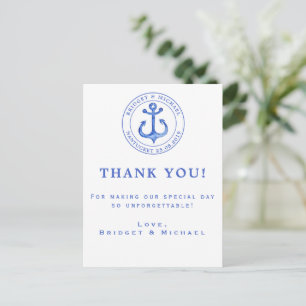 Carte Postale Ancre Nautione Bleue Remerciements de Mariage