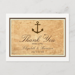 Carte Postale Ancre nautique encadré Merci Vintage en papier