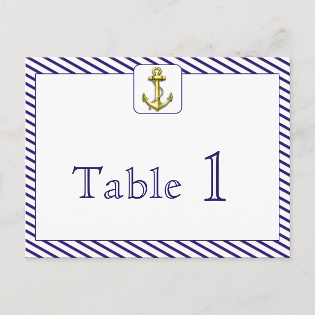 Carte Postale Ancre nautique Mariage de bande bleue Numéro de ta (Devant)