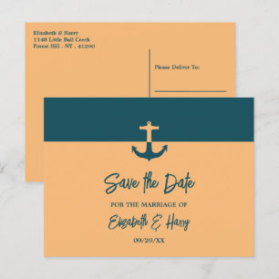 Carte Postale Ancre Nautique, Mariage Plage Enregistrer La Date