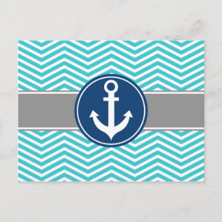 Carte Postale Ancre nautique turquoise Chevron