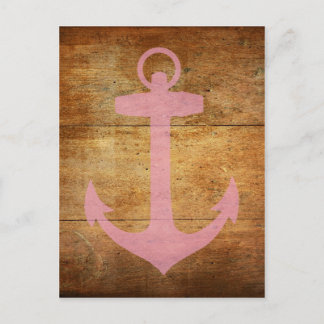 Carte Postale Ancre rose en bois
