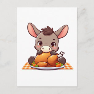 Carte Postale Âne Adorable Mange la Dinde de Thanksgiving