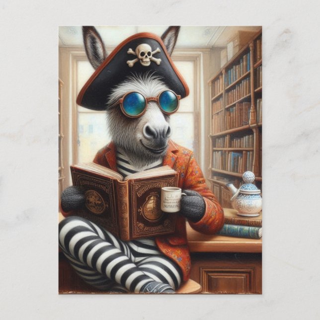 Carte Postale âne avec café (Devant)