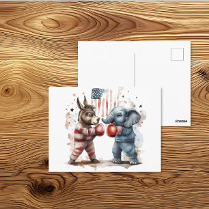 Carte Postale Âne politique vs Éléphant Boxe Art