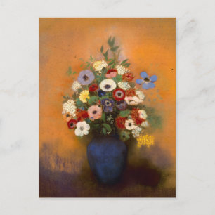 Carte Postale Anémones anciennes et lilas dans un vase bleu