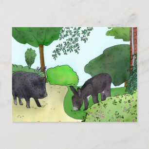 Carte Postale Ânes et cochons