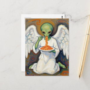 Carte Postale Ange Alien Mangeant des Spaghettis