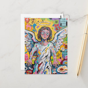 Carte Postale Ange au petit-déjeuner de style Art Brut