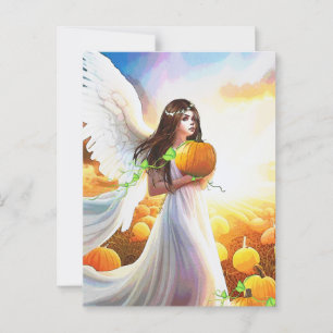 Carte Postale Ange Citrouille Ailes Automne Beau Imaginaire Art