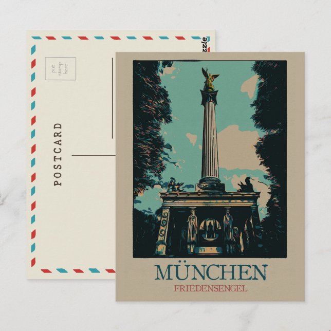Carte Postale Ange de la Paix monument, Munich, Allemagne (Devant / Derrière)