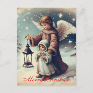 Carte Postale  Ange de Noël vintage, enfant et oiseaux