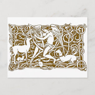 Carte Postale  Ange et Animaux de la Forêt Art Nouveau Vintage