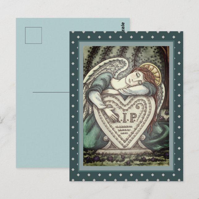 CARTE POSTALE ANGE GARDIEN AFFECTUEUX, ART FUNÉRAIRE DE CEMETÈRE (Devant / Derrière)