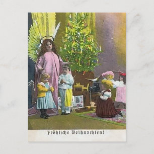 Carte Postale Ange gardien avec enfants et arbre illuminé