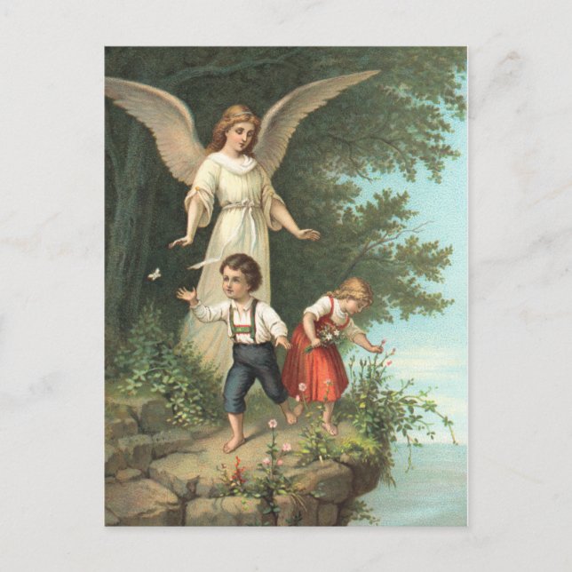 Carte Postale Ange gardien et deux enfants (Devant)