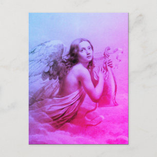CARTE POSTALE ANGE JOUER LYRA SUR LES NUAGES