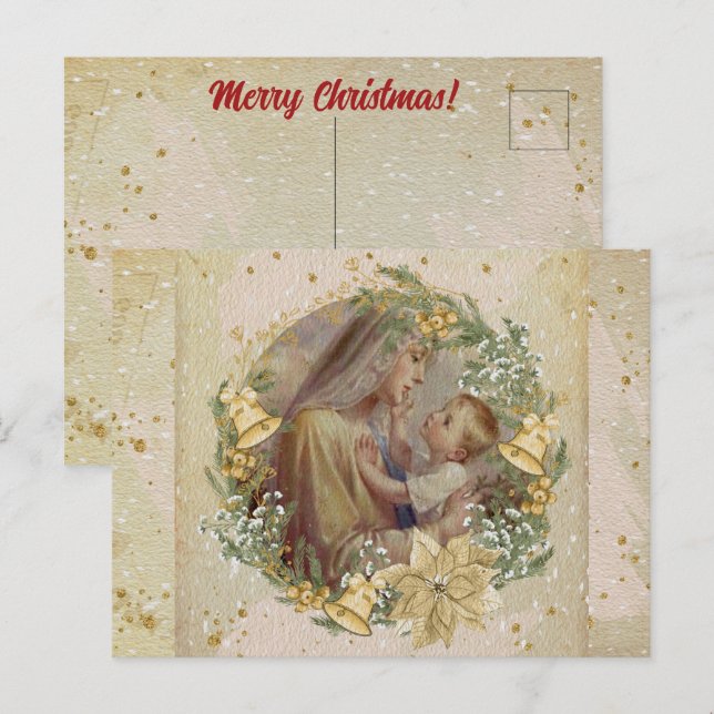 Carte Postale Ange Noël Mère et Enfant (Devant / Derrière)