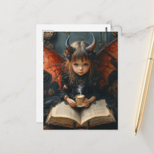 Carte Postale Ange sombre avec café et livre