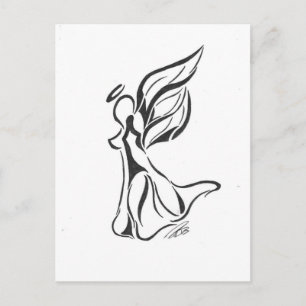 Carte Postale Angel Abstrait dessin noir encre sur le dos blanc