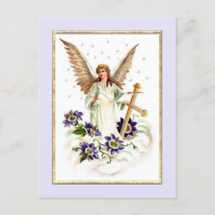 Carte Postale Angel Avec Croix Et Fleurs Clematis