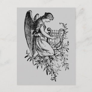 Carte Postale Angel Avec Harpe Et Flore
