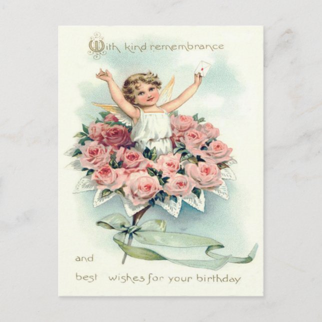 Carte Postale Angel Cherub Bouquet de Roses (Devant)