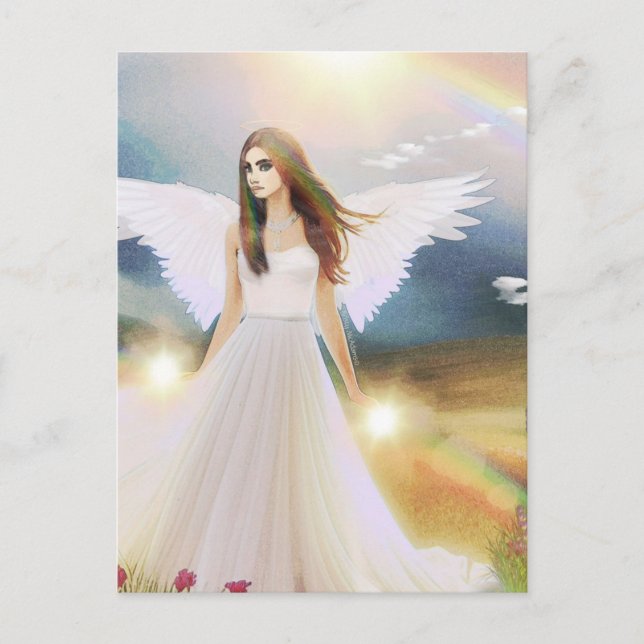 Carte Postale Angel Rainbow Light Hope Wings Fleurs Imaginaire A (Devant)