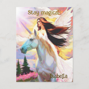 Carte Postale Angel Unicorn Restez Magique Aquarelle Art Monogra