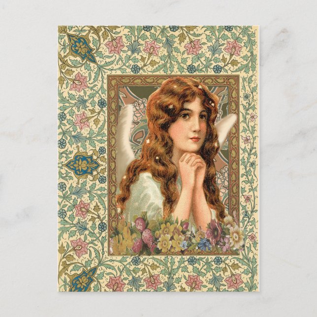 Carte Postale Angel vintage avec Fleurs (Devant)
