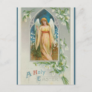 Carte Postale Angel vintage Avec Fleurs Blanches Pâques