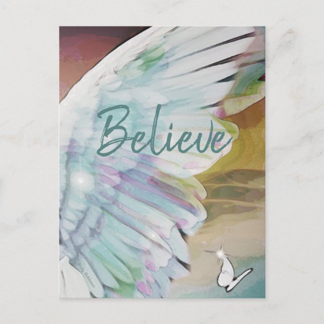 Carte Postale Angel Wing Papillon Croire Sky Aquarelle Art (Devant)