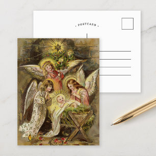 Carte Postale Anges avec Bébé Jésus Noël vintage