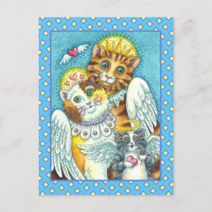 CARTE POSTALE ANGES CHAT, PETIT CHAT & SOURIS AU PARADIS, HALO &