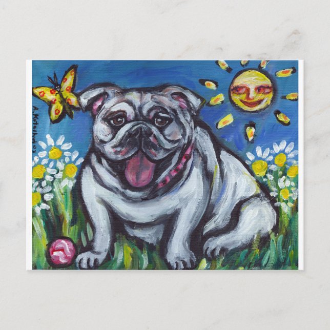 Carte Postale anglais Bulldog sun smile (Devant)