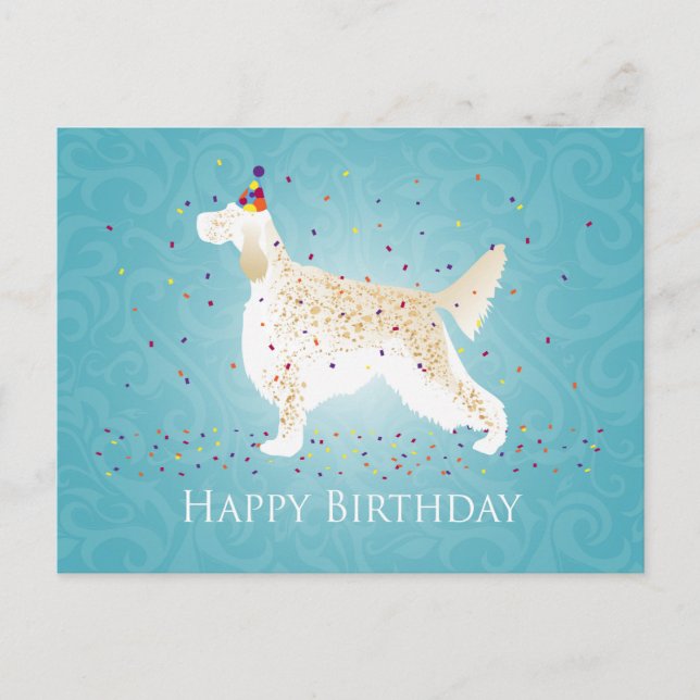Carte Postale Anglais Setter Joyeux Design d'anniversaire (Devant)
