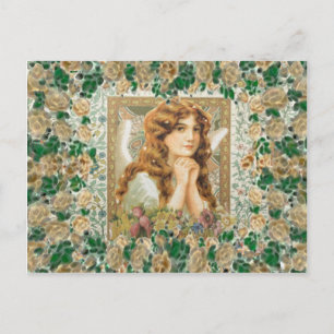 Carte Postale Angle vintage avec Roses Jaunes