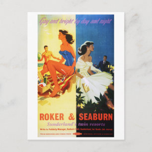 Carte Postale Angleterre Roker et Seaburn Poster vintage restaur