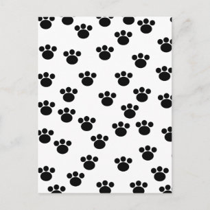 Carte Postale Animal Paw Print Pattern. Black and White.